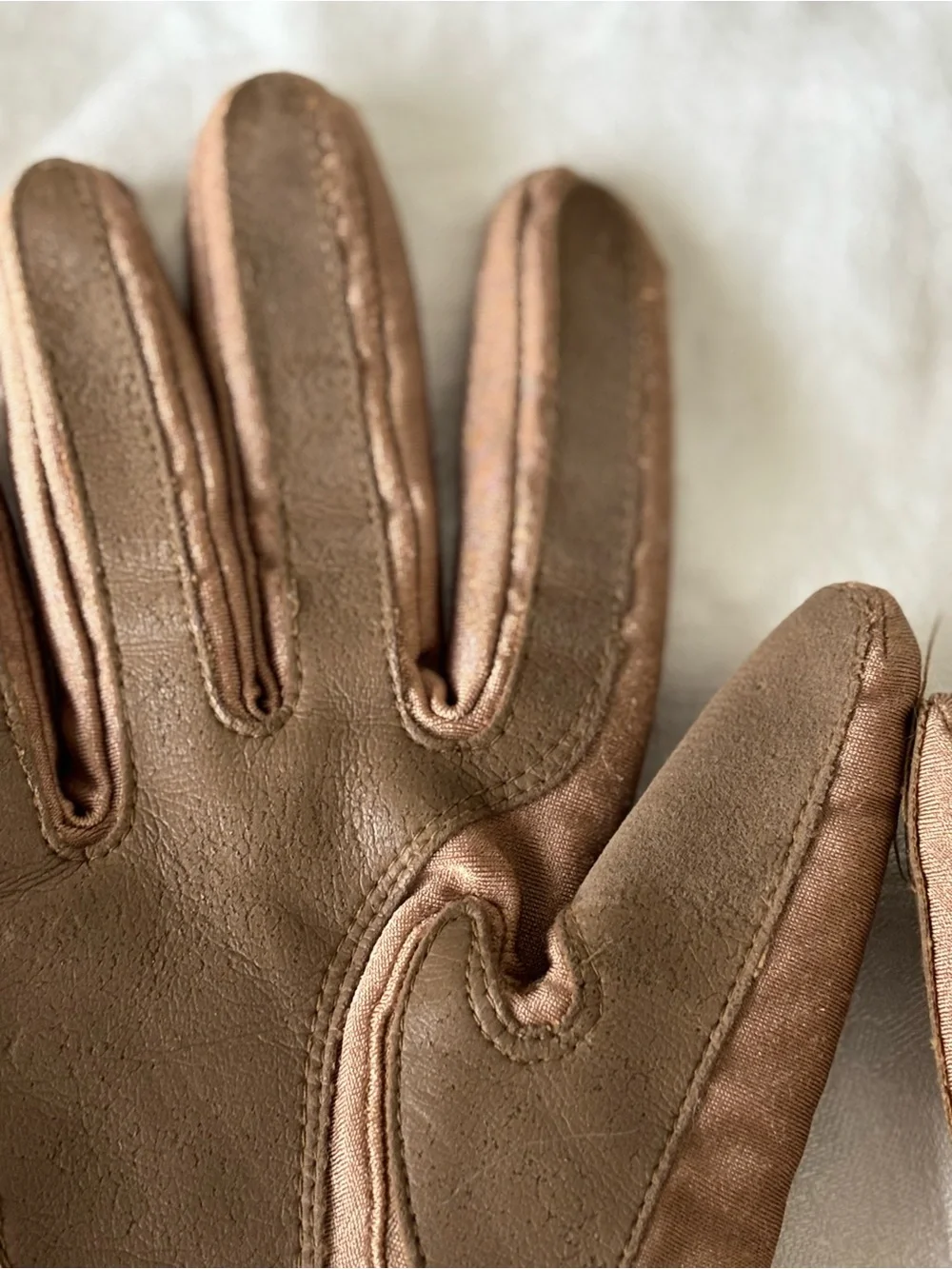 Womens Brown Thinsulate Thermal Insulated Gloves Leather Trim Nylon Spandex S/M